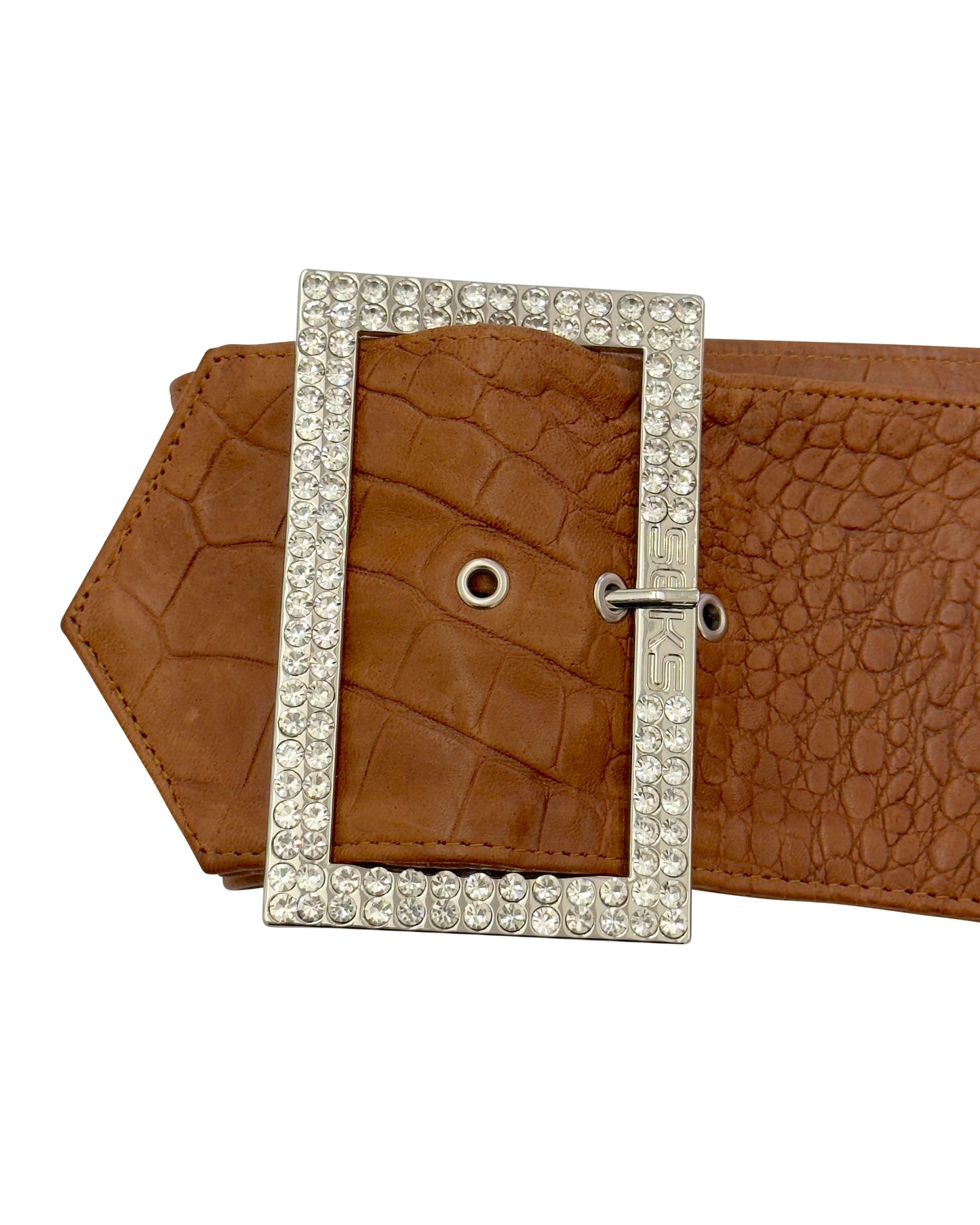 Brown Leather Big Buckle Belt Skirt