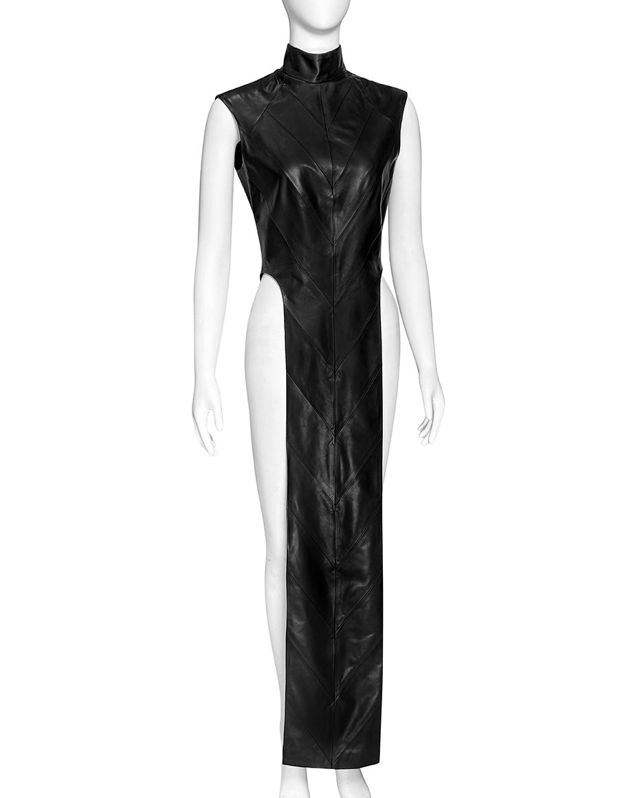 Black Leather Open Leg Dress