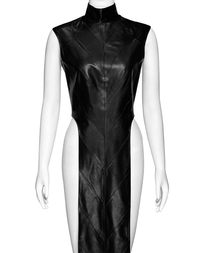 Black Leather Open Leg Dress