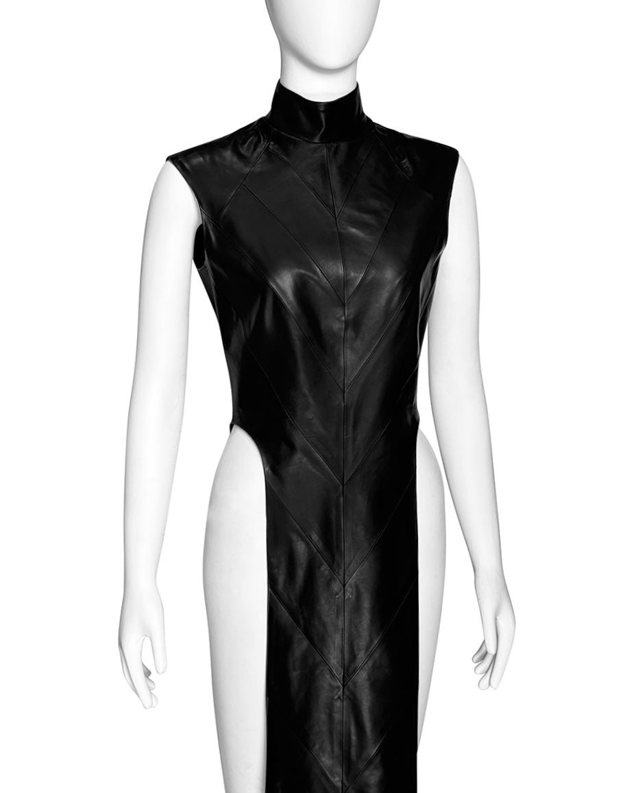 Black Leather Open Leg Dress