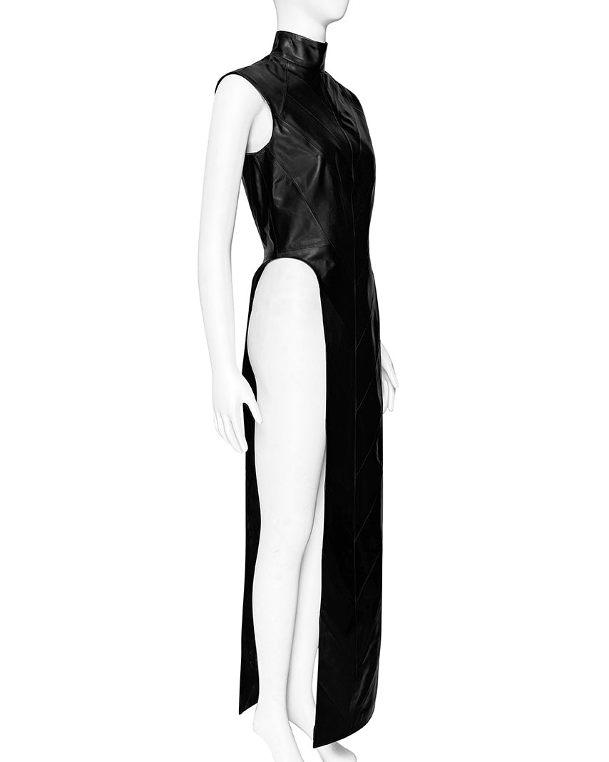 Black Leather Open Leg Dress