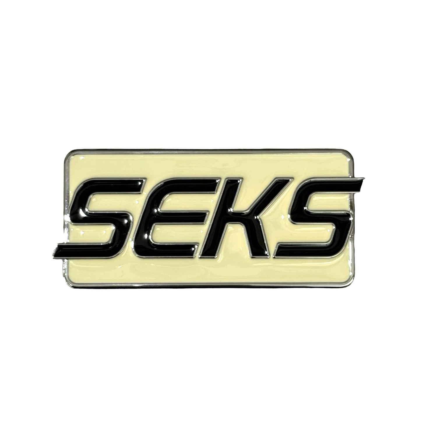 Cream SEKS Enamel Text Belt Brown