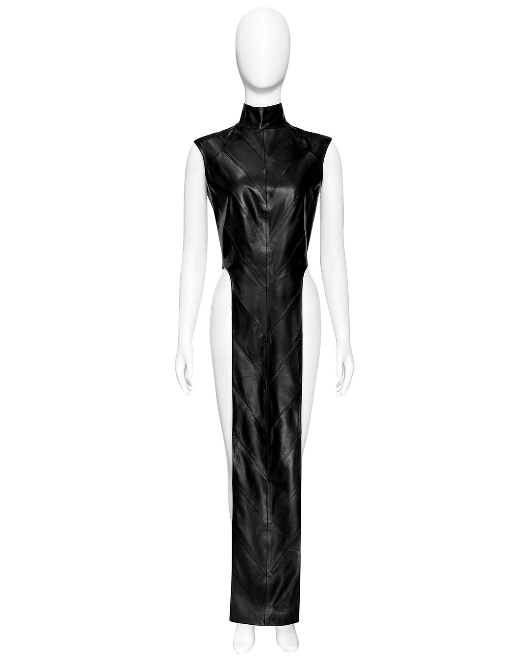 Black Leather Open Leg Dress
