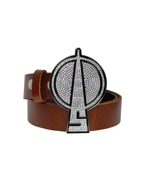 Crystal SEKS Logo Belt Brown