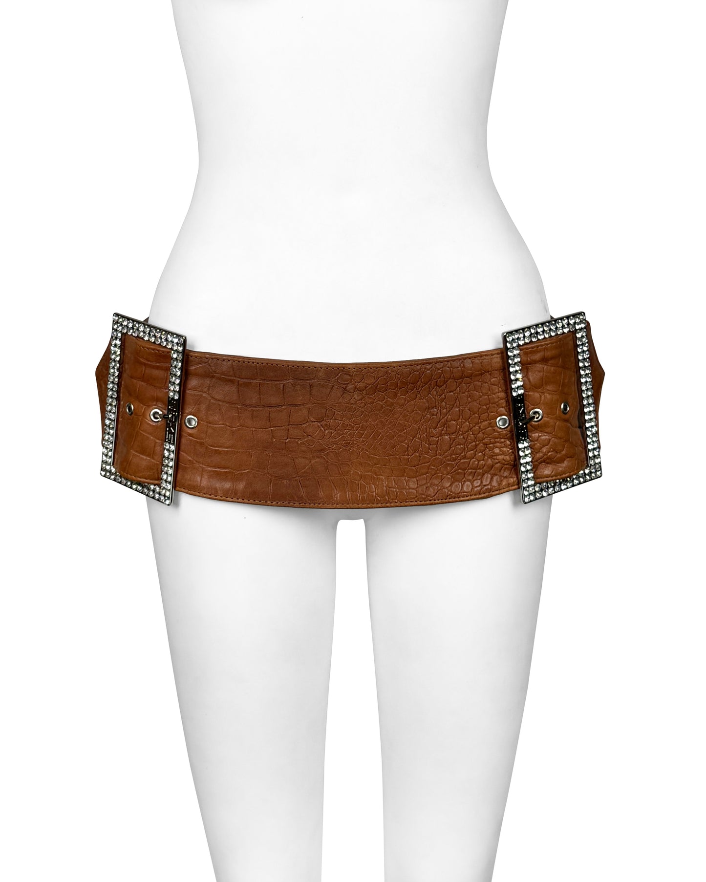 Brown Leather Big Buckle Belt Skirt