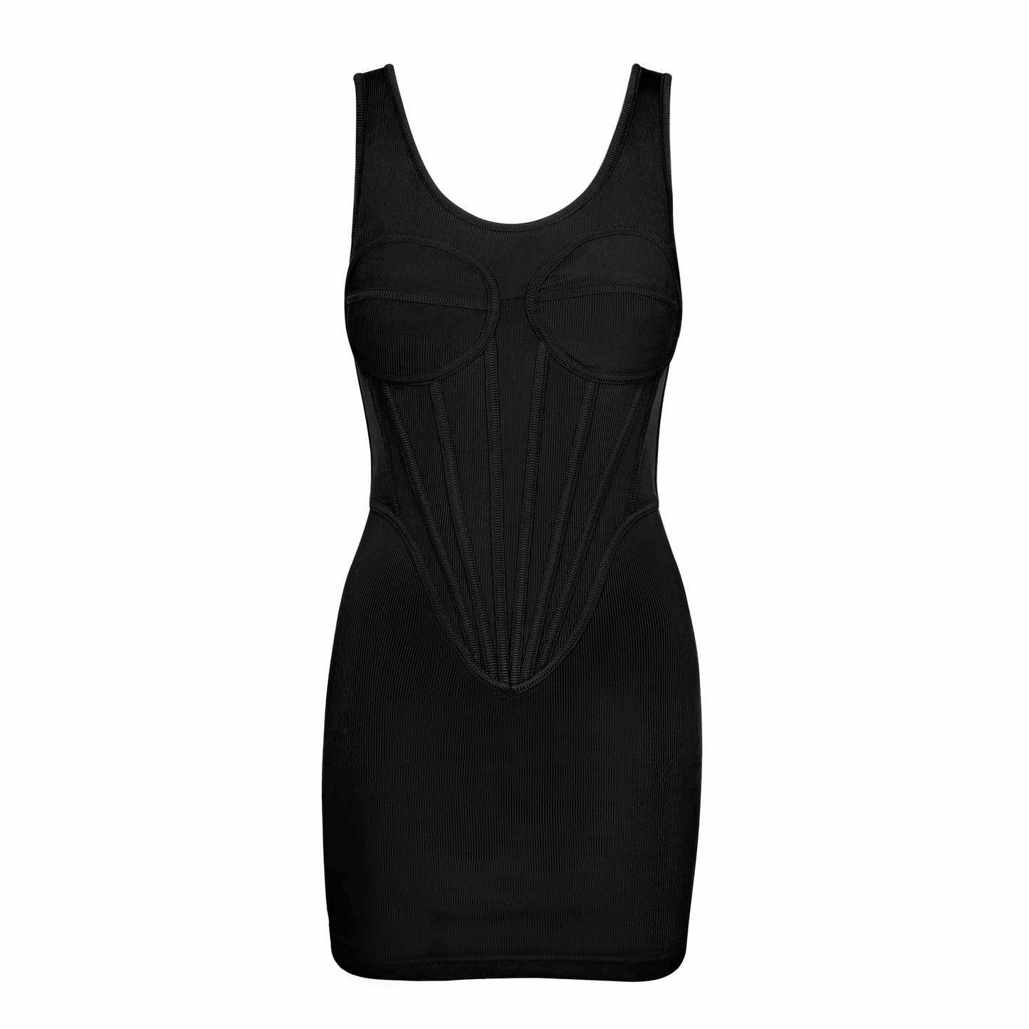 Black SEKS Corset Tank Thong Dress Front