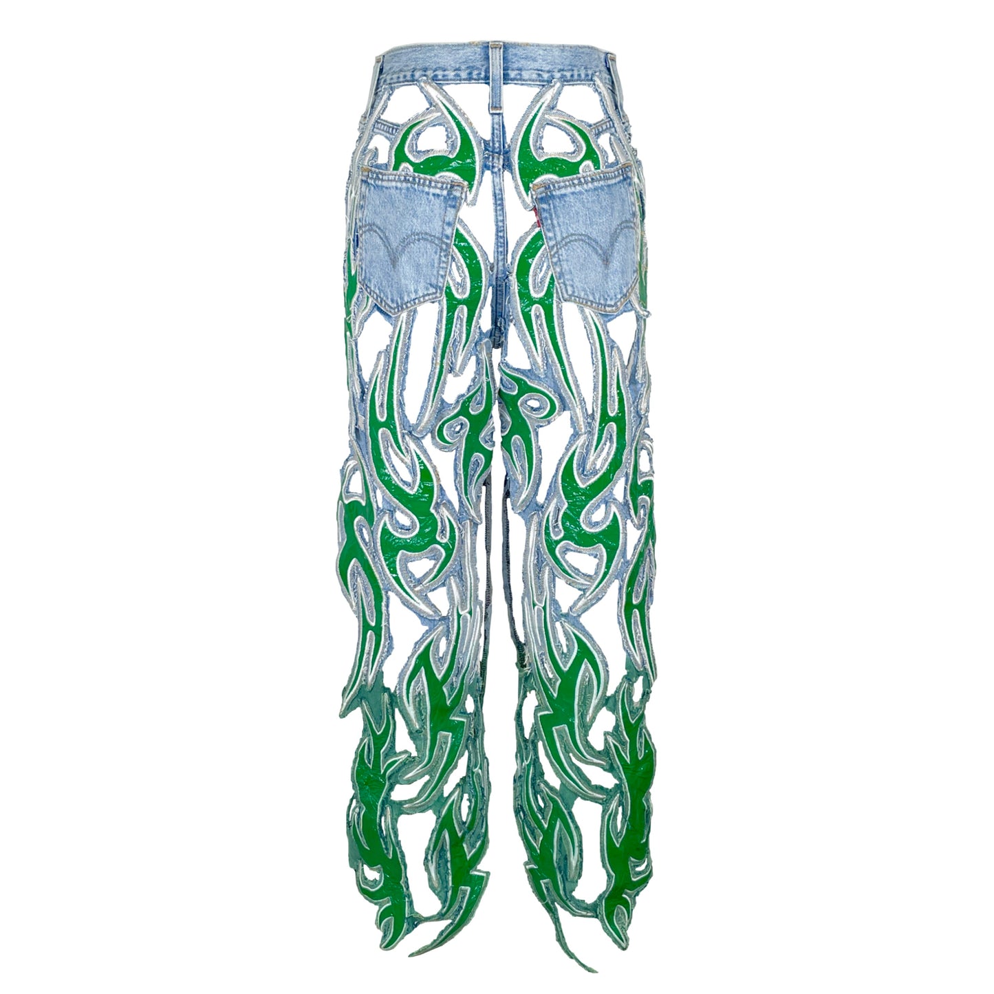 Green Leather and Denim Tribal Pants