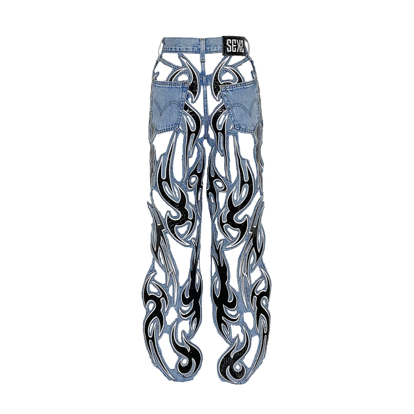 Black Leather and Denim Tribal Pants